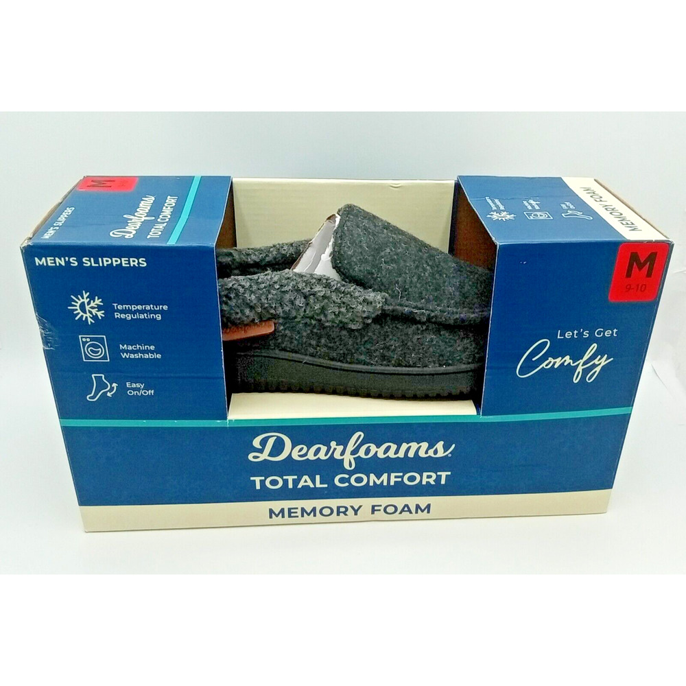 Dearfoams Men's Memory Foam Comfy Slippers Black 9/10 (M)